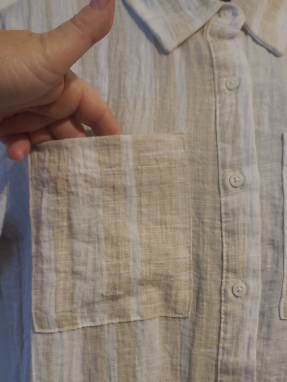 George Beige & White Striped Short-Sleeve Button-Down Shirt Sz Med - Picture 4 of 9